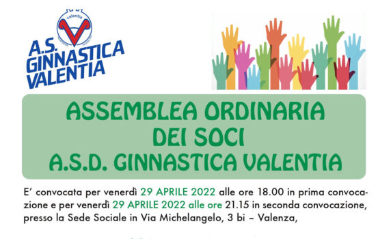 29 aprile 2022, Convocazione Assemblea dei Soci A.S.D. Ginnastica Valentia