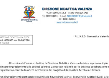 Attività motoria per gli alunni: i ringraziamenti della scuola di Valenza